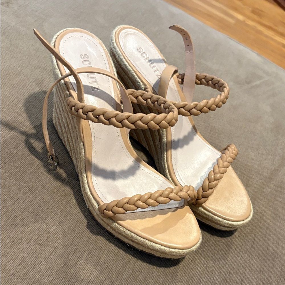 SCHUTZ Tan Braided Espadrille Wedge Sandals